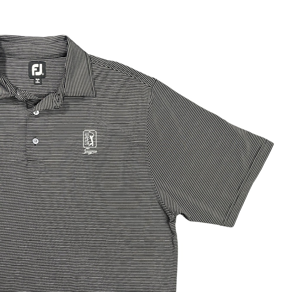 FootJoy Men Large Black White Stripe TPC Sawgrass Golf ProDry Stretch Polo Shirt